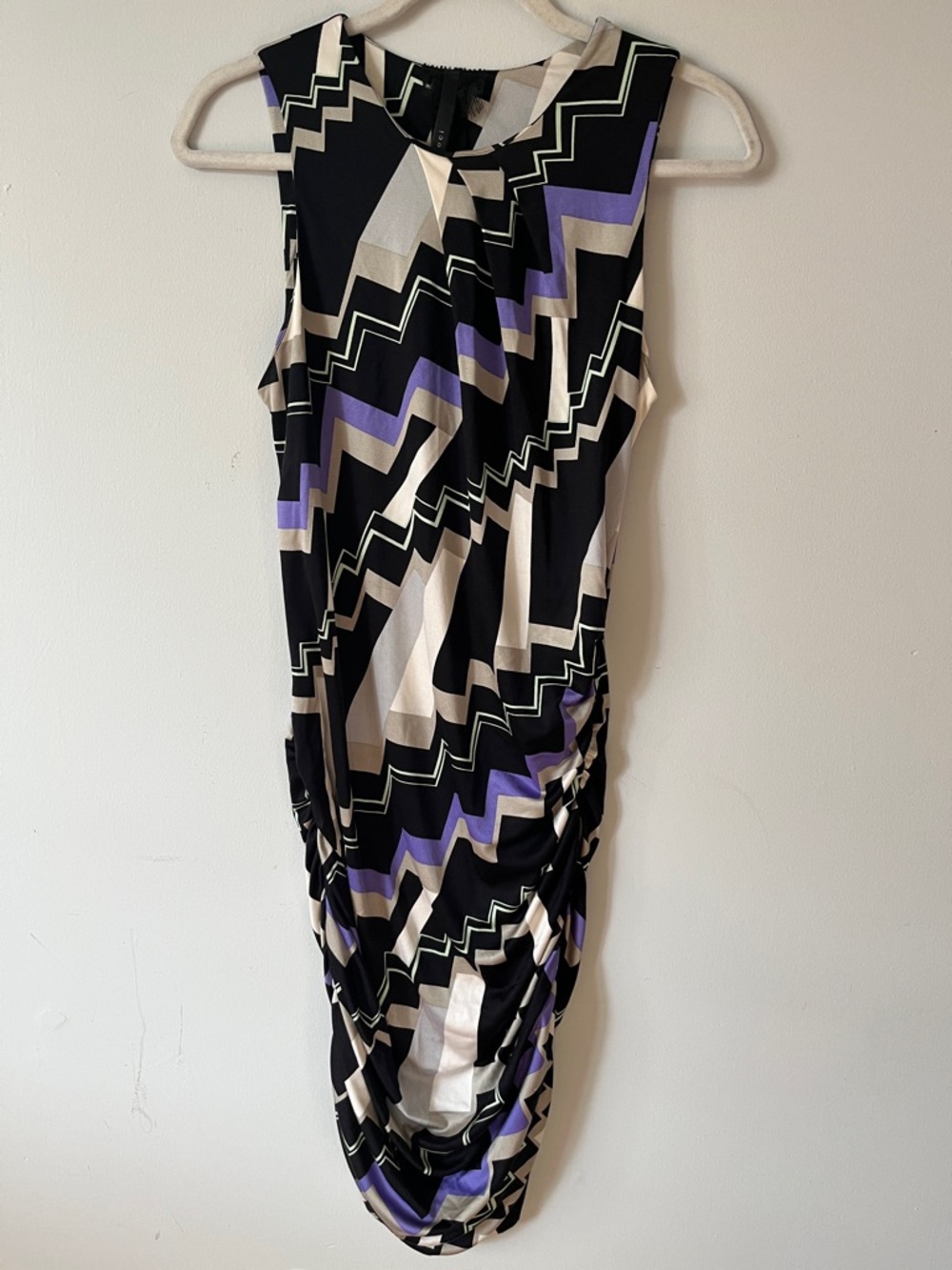 Vtg Y2K Poleci Sleeveless Geometric Midi Dress M Luxury Ruched Architectural
